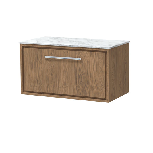 Hudson Reed Lille 800mm Wall Hung Single Drawer Vanity Unit With Marble Worktop, Soft Close Drawers