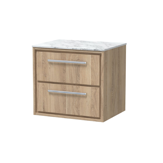 Hudson Reed Lille 600mm Wall Hung 2-Drawer Vanity Unit with Marble Worktop and Handles