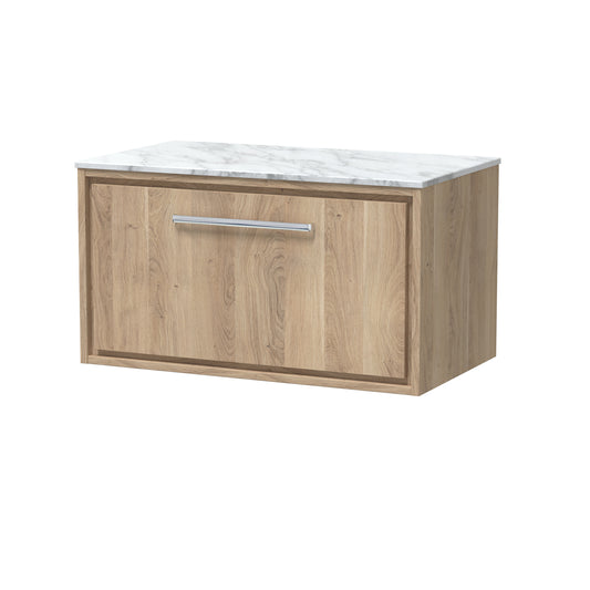 Hudson Reed Lille 800mm Bleached Oak Wall Hung Single Drawer Vanity Unit With Marble Worktop & Soft Close Drawers