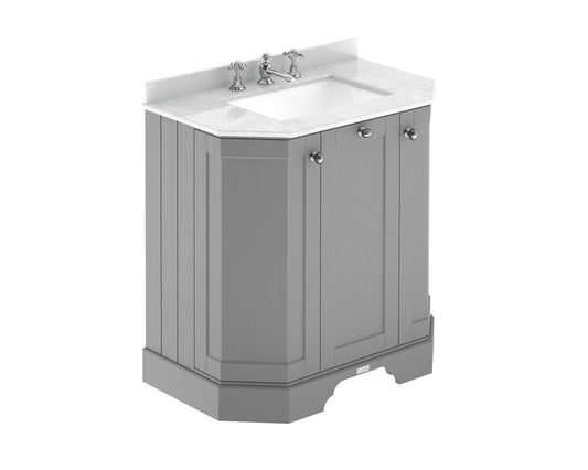 Hudson Reed Old London 750mm Storm Grey Floor Standing 3 Door Vanity Unit with 3 Tap Hole White Marble Top Basin