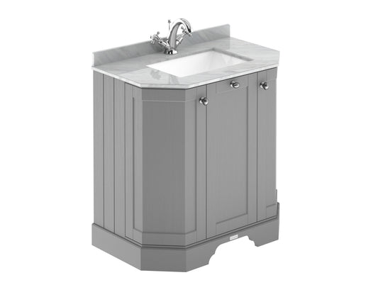 Hudson Reed Old London 750mm Storm Grey 3 Door Floor Standing Vanity Unit With Marble Top & Soft Close Doors