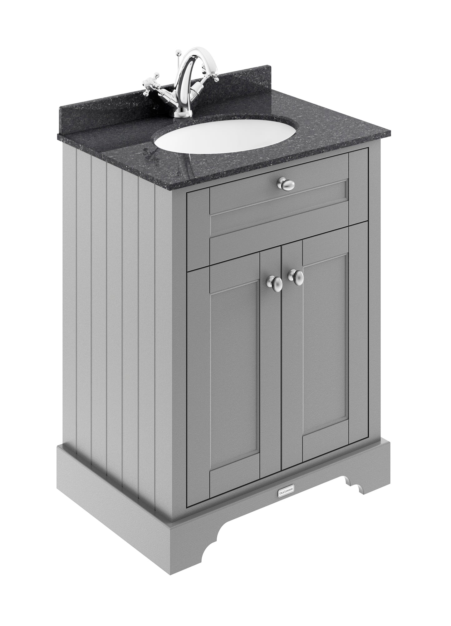 Floor Standing 2 Door Vanity Unit with 1 Tap Hole Black Marble Top 600mm