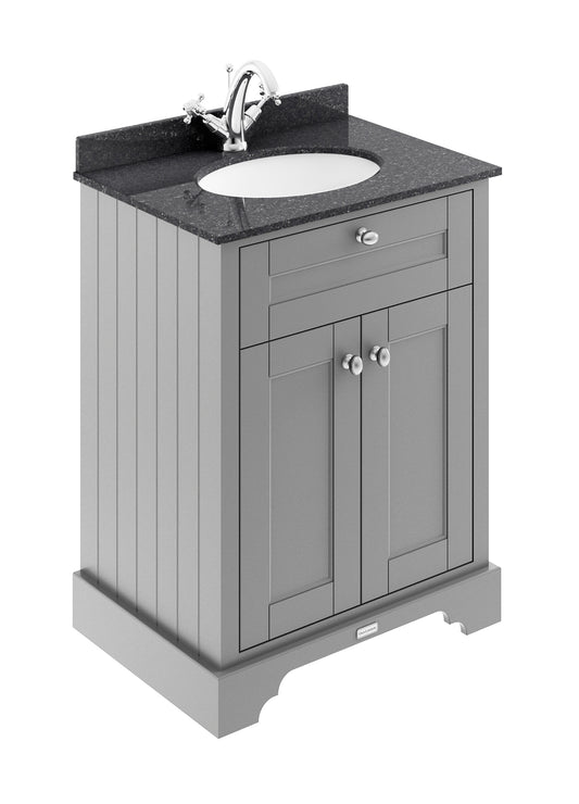 Floor Standing 2 Door Vanity Unit with 1 Tap Hole Black Marble Top 600mm