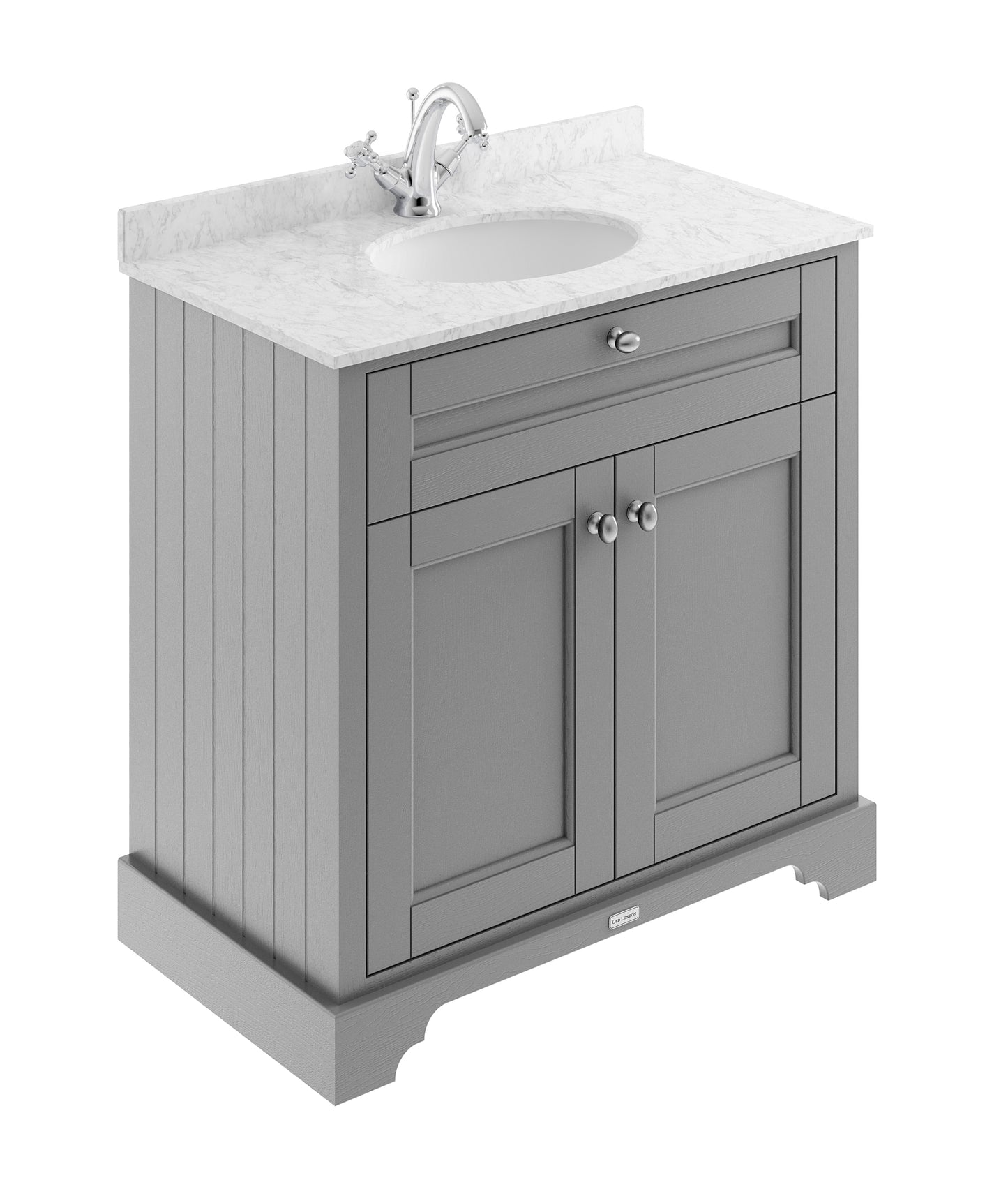 Hudson Reed Old London 800mm Floor Standing 2 Door Vanity Unit with 1 Tap Hole Grey Marble Top Basin