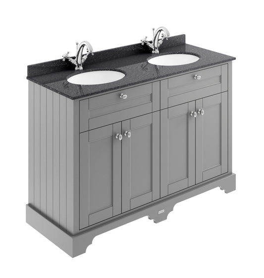 Hudson Reed Old London 1220mm Storm Grey Floor Standing 4 Door Vanity Unit With Black Marble Double Basin