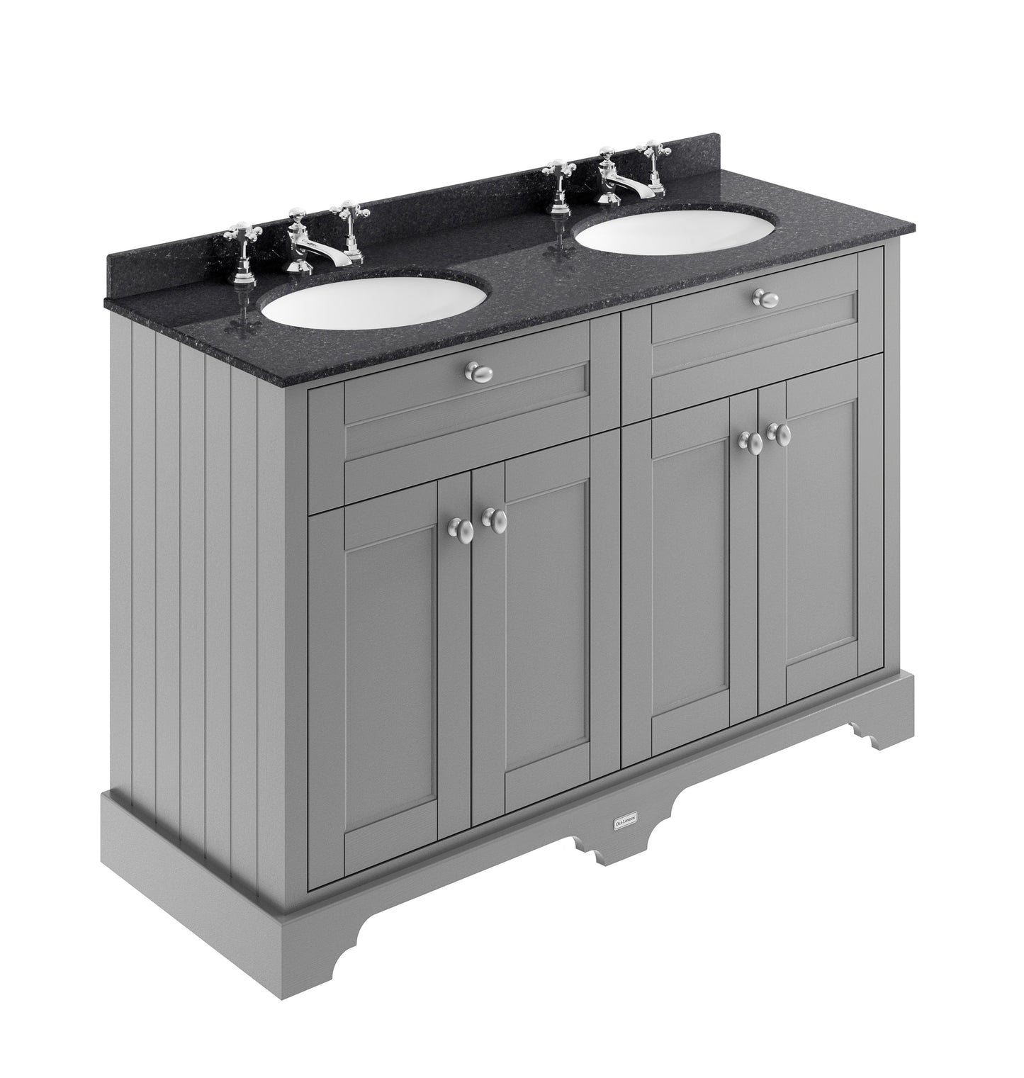 Hudson Reed Old London 1200mm Storm Grey 4 Door Double Basin Vanity Unit With Black Marble Top