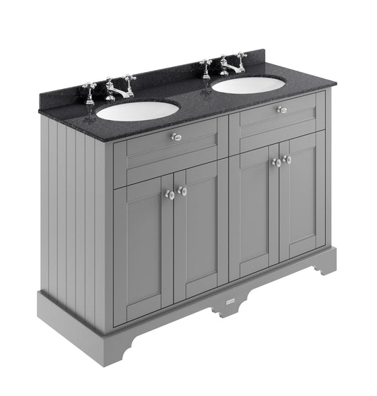 Hudson Reed Old London 1200mm Storm Grey 4 Door Double Basin Vanity Unit With Black Marble Top