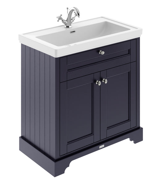 Hudson Reed Old London 800mm Twilight Blue Floor Standing 2 Door Vanity Unit With 1 Tap Hole Fireclay Basin
