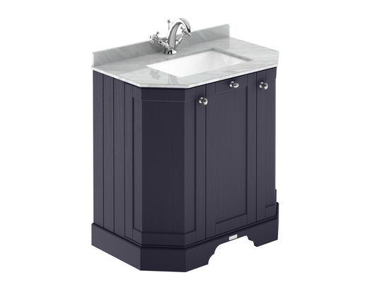 Hudson Reed Old London 750mm Twilight Blue Floor Standing 3 Door Vanity Unit With Grey Marble Top Basin