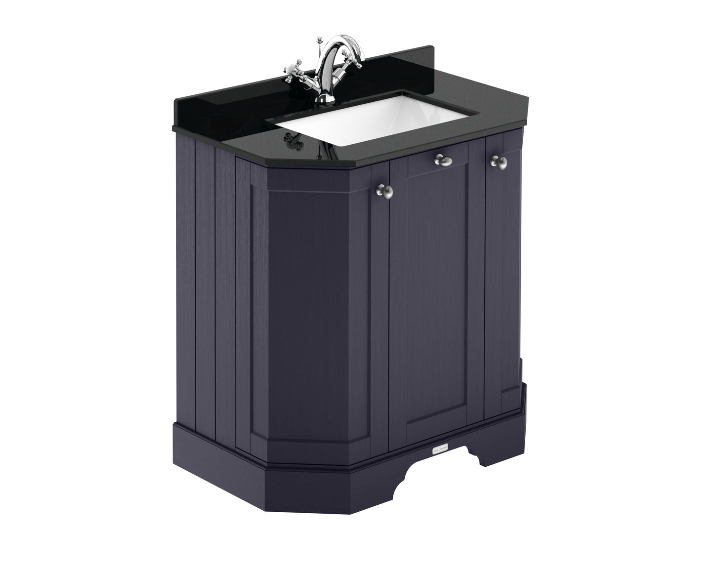 Hudson Reed Old London Twilight Blue Floor Standing 3 Door Vanity Unit With Black Marble Top Basin
