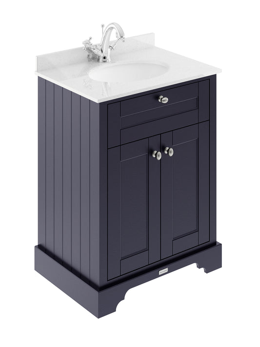Hudson Reed Old London 600mm Floor Standing 2 Door Vanity Unit With White Marble Top Basin