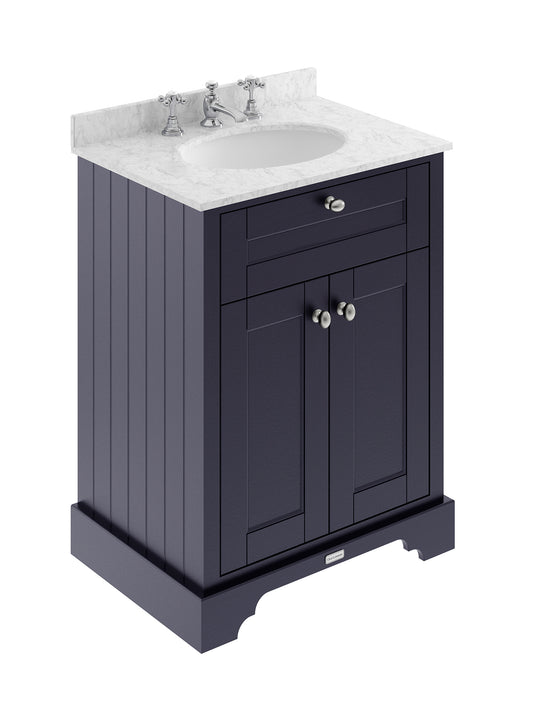 Hudson Reed Old London 600mm Floor Standing Vanity Unit With 3 Tap Hole Grey Marble Top Basin