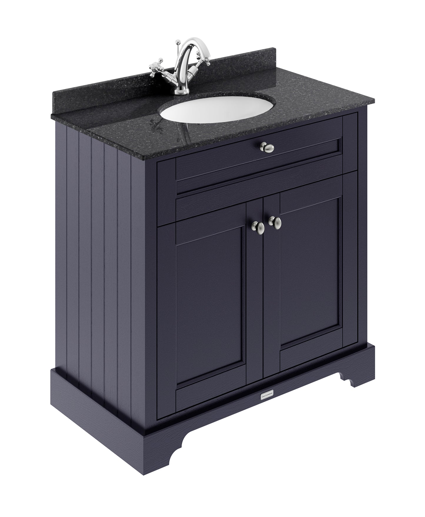 Hudson Reed Old London 820mm Twilight Blue Floor Standing 2 Door Vanity Unit with 1 Tap Hole Black Marble Top Basin