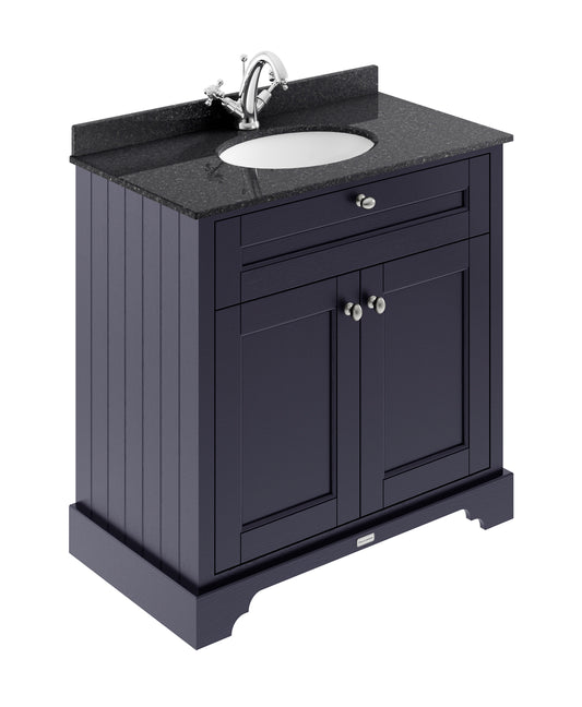 Hudson Reed Old London 820mm Twilight Blue Floor Standing 2 Door Vanity Unit with 1 Tap Hole Black Marble Top Basin