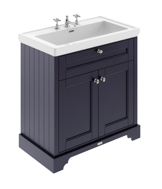 Hudson Reed Old London 800mm Twilight Blue Floor Standing 2 Door Vanity Unit Including Fireclay Basin
