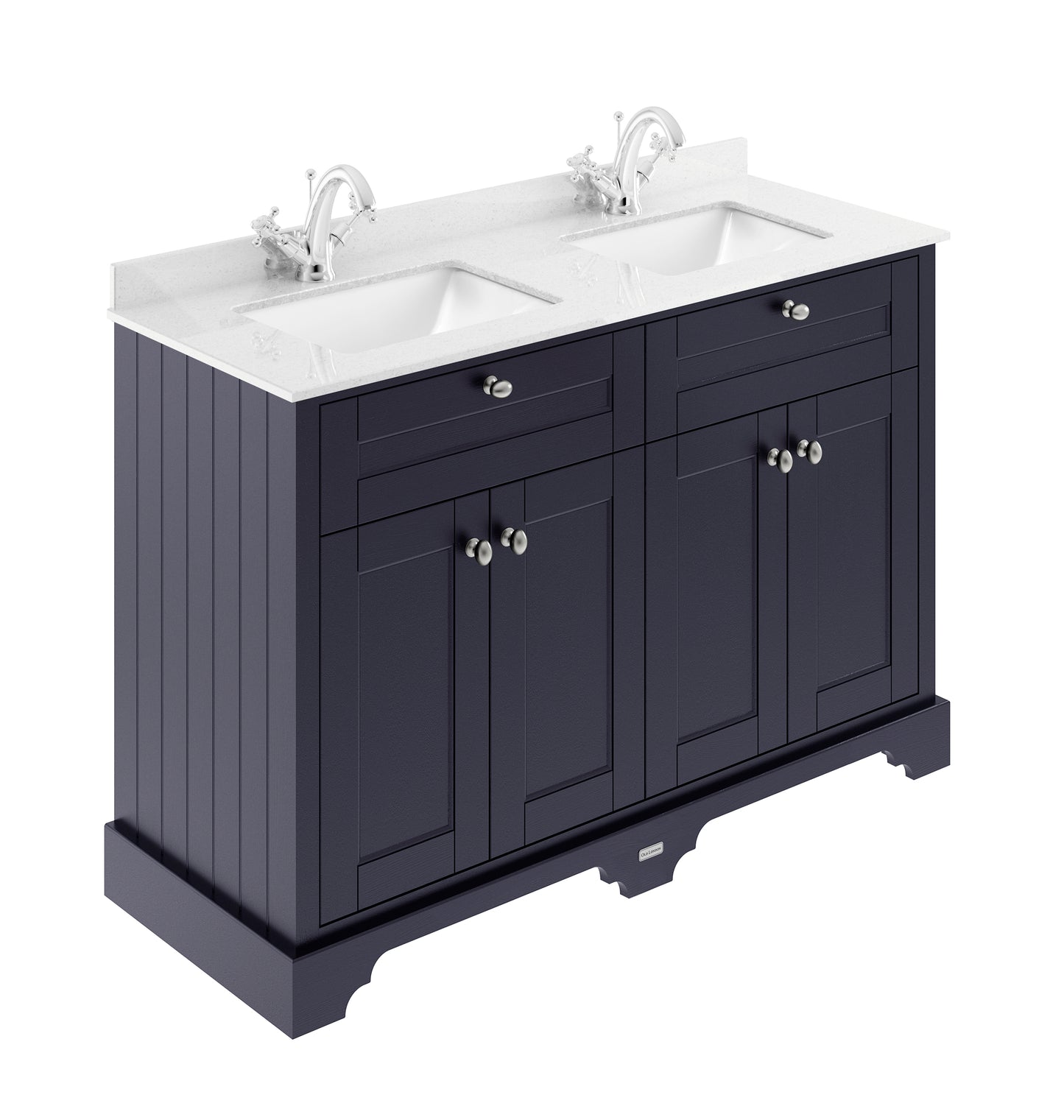 Hudson Reed Old London 1250mm Twilight Blue Floor Standing 4 Door Vanity Unit With White Double Marble Top Basin