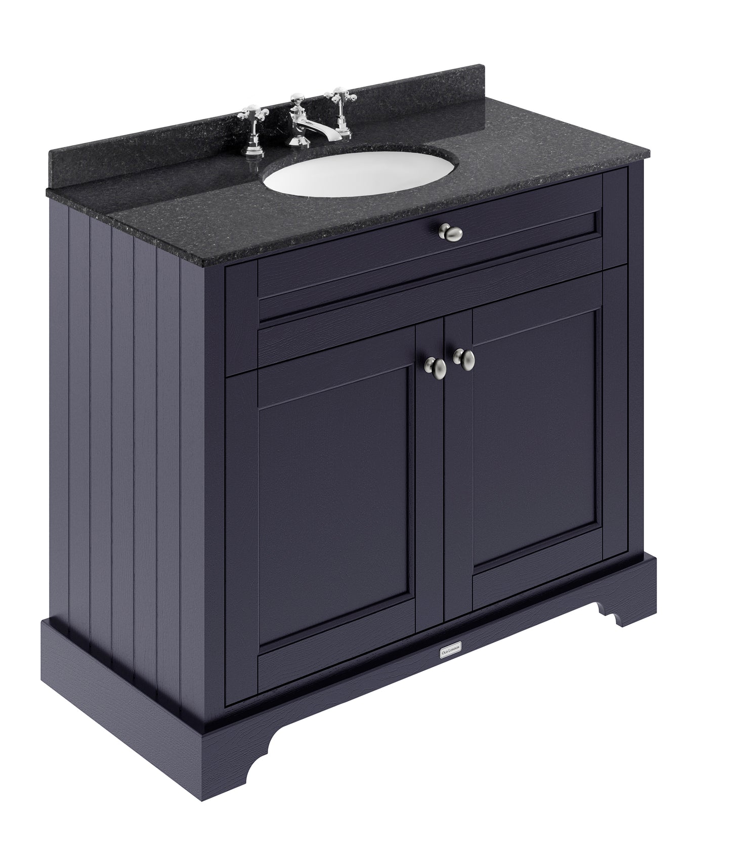 Hudson Reed Old London 1000mm Twilight Blue Floor Standing Vanity Unit With 3 Tap Hole Black Marble Top Basin
