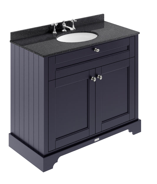 Hudson Reed Old London 1000mm Twilight Blue Floor Standing Vanity Unit With 3 Tap Hole Black Marble Top Basin