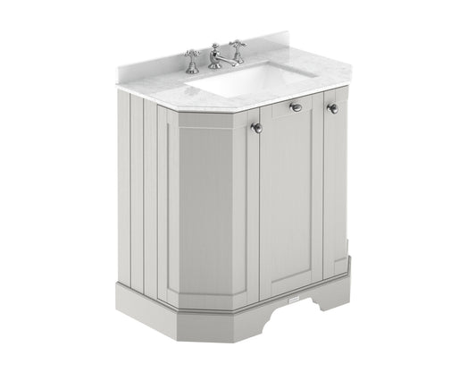 Hudson Reed Old London 750mm Timeless Sand Floor Standing 3 Door Vanity Unit With 3 Tap Hole White Marble Top Basin