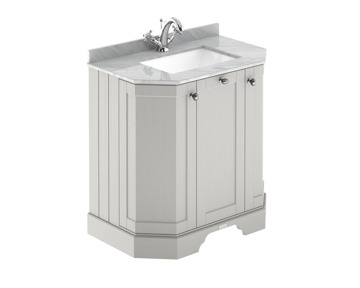 Floor Standing 3 Door Angled Vanity Unit with 1 Tap Hole Grey Marble Top 750mm