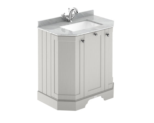 Floor Standing 3 Door Angled Vanity Unit with 1 Tap Hole Grey Marble Top 750mm