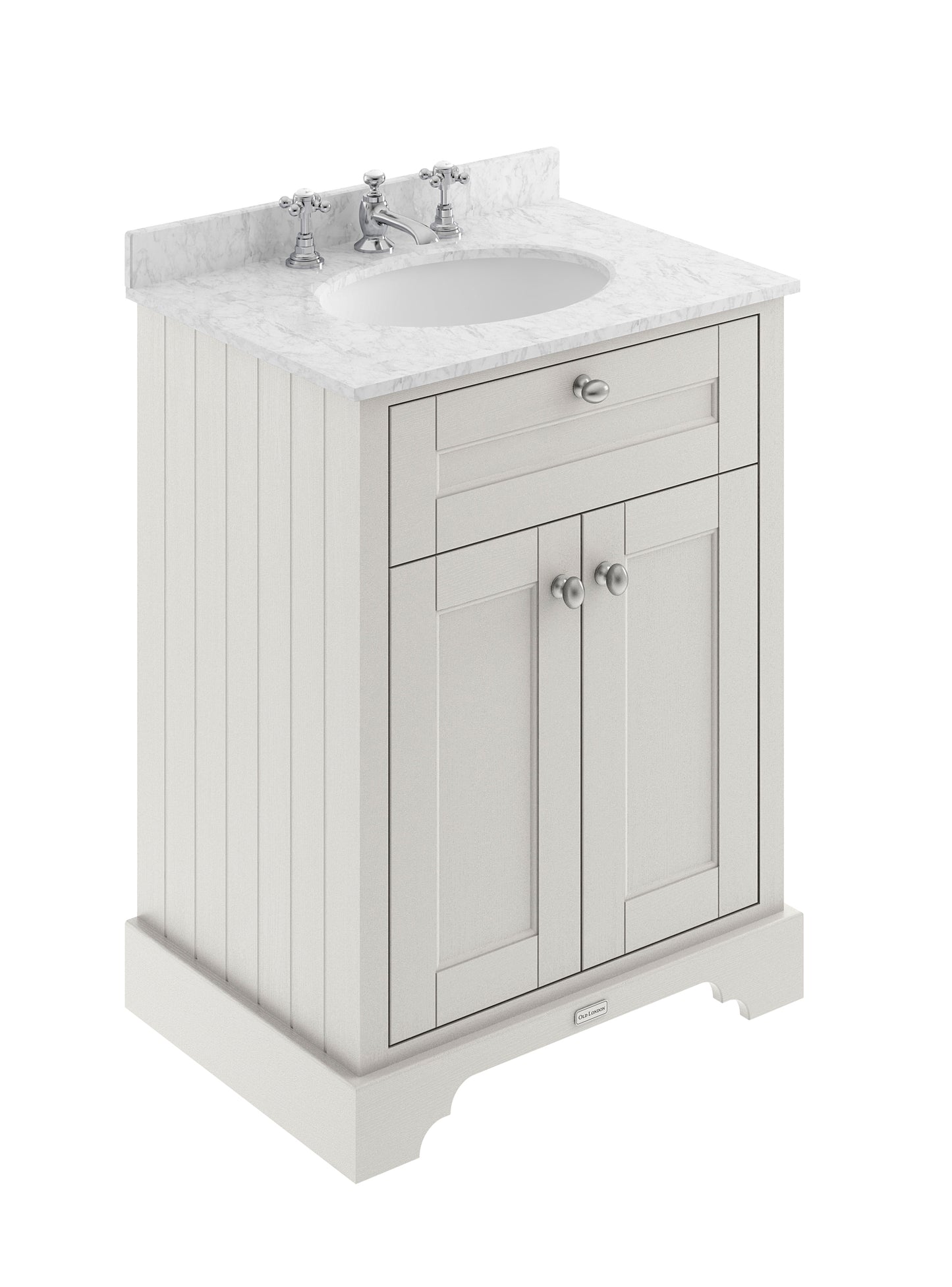Hudson Reed Old London 600mm Floor Standing Vanity Unit with 3 Tap Hole Grey Marble Top Soft Close Doors