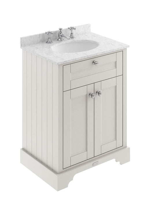 Hudson Reed Old London 600mm Floor Standing Vanity Unit with 3 Tap Hole Grey Marble Top Soft Close Doors