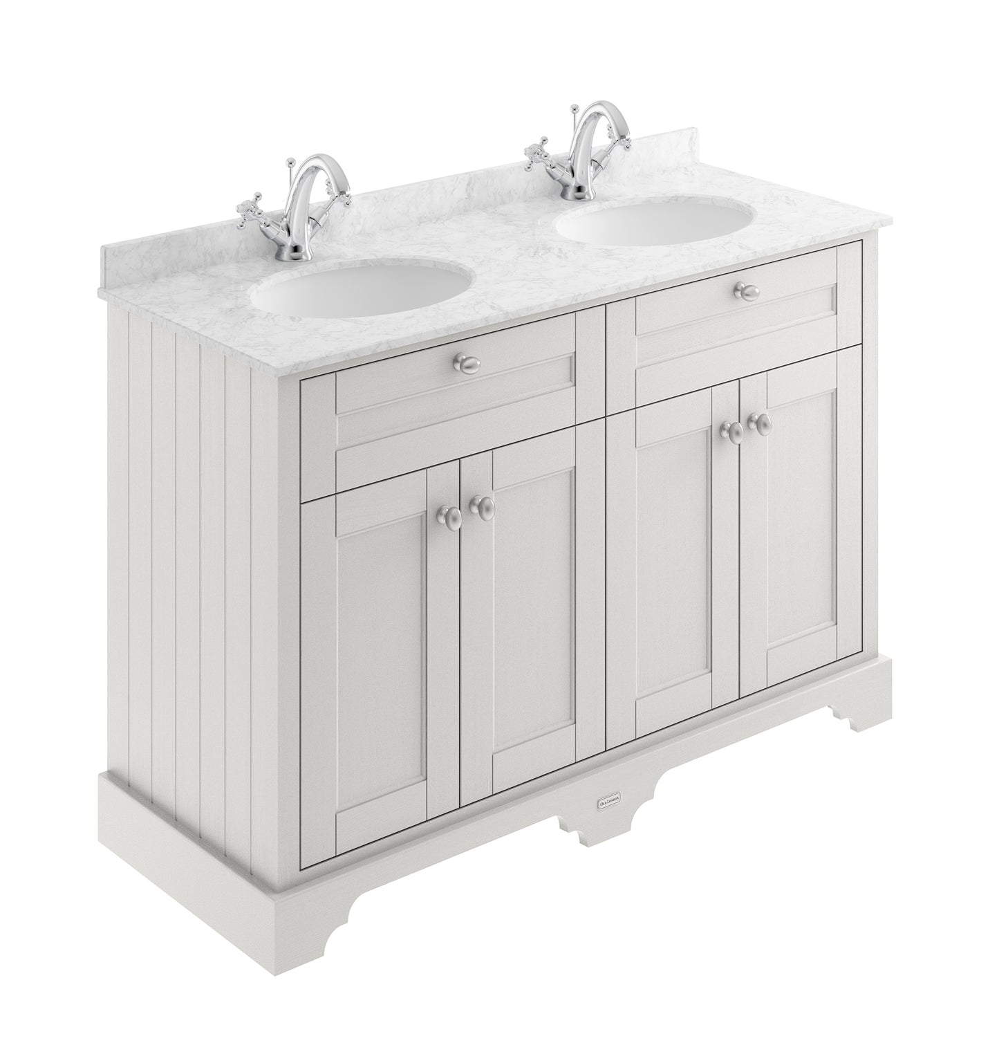 Hudson Reed Old London 1220mm Timeless Sand Floor Standing 4 Door Vanity Unit With Grey Marble Top Double Basin