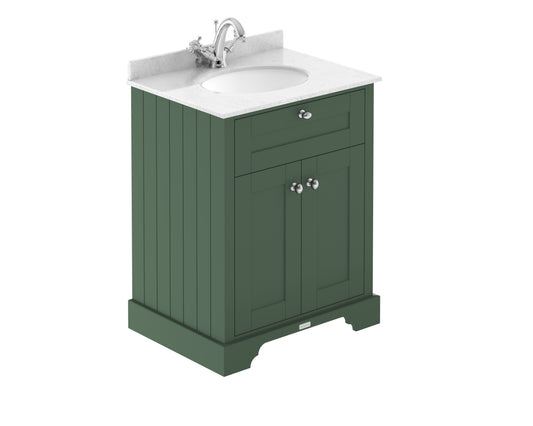 Hudson Reed Old London 600mm Hunter Green Floor Standing Vanity Unit with 1 Tap Hole White Marble Top Basin