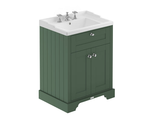 Hudson Reed Old London Hunter Green 620mm Floor Standing 2 Door Vanity Unit With 3 Tap Hole Ceramic Basin