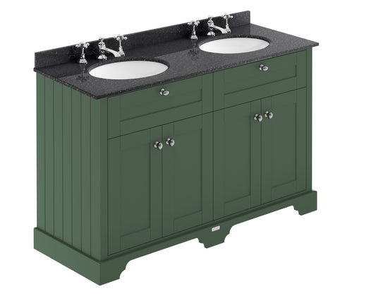 Hudson Reed Old London 1200mm Hunter Green Floor Standing Vanity Unit With Black Marble Top Double Basin