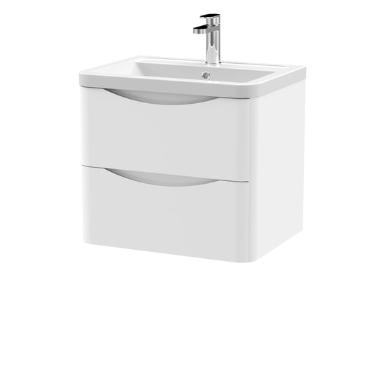 Nuie Lunar 600mm Wall Hung 2 Drawer Vanity Unit With Ceramic Basin