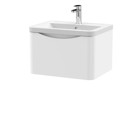 Nuie Lunar 600mm Satin White Wall Hung 1 Drawer Vanity Unit With Ceramic Basin