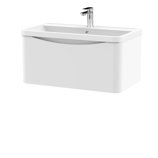 Nuie Lunar 800mm Satin White Wall Hung 1 Drawer Vanity Unit & Basin