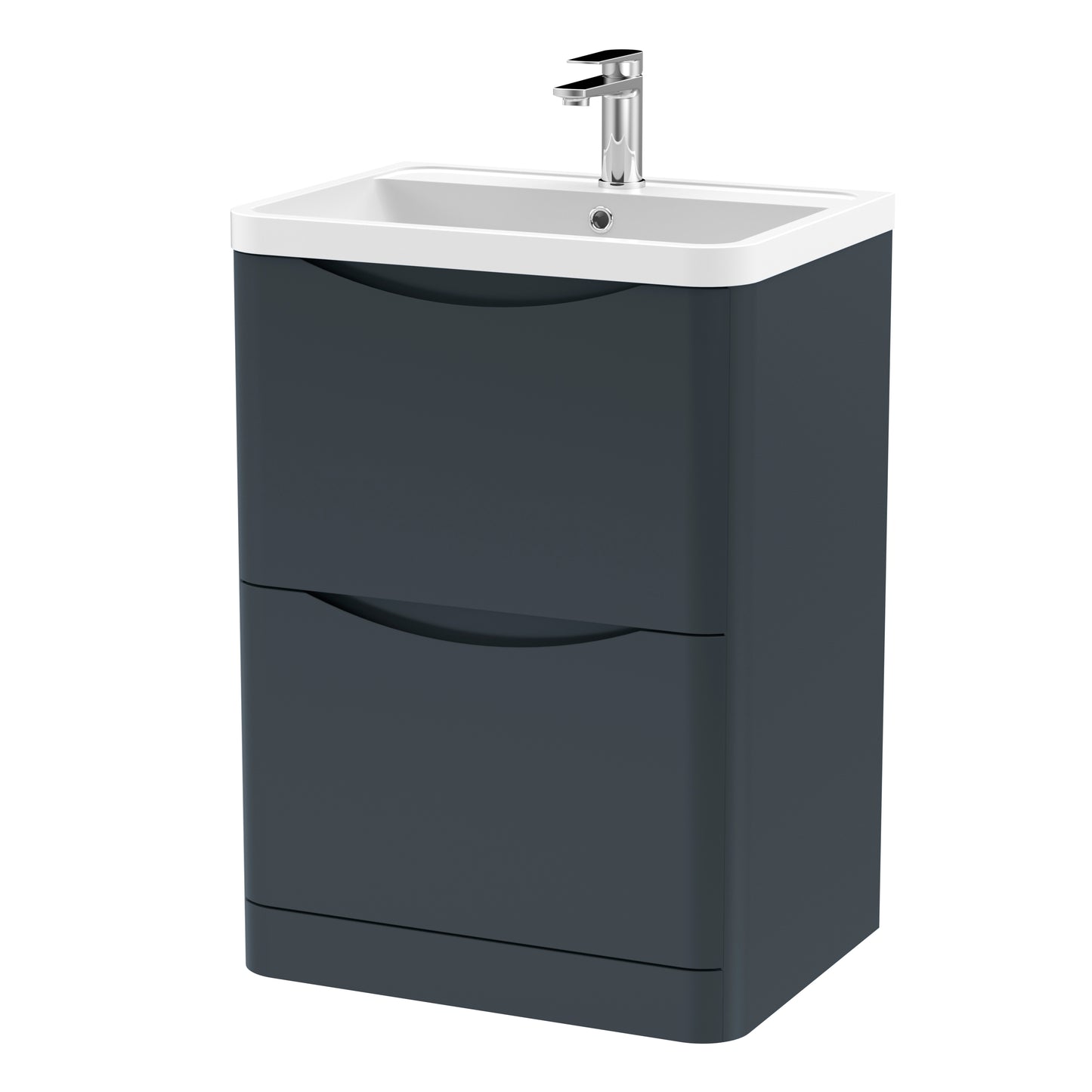 Nuie Lunar 600mm Floor Standing 2 Drawer Unit With Polymarble Basin, Soft Close