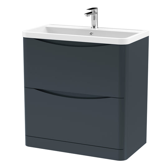 Nuie Lunar 800mm Floor Standing 2 Drawer Vanity Unit With Polymarble Basin