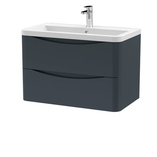 Nuie Lunar 800mm Wall Hung 2 Drawer Unit & Ceramic Basin