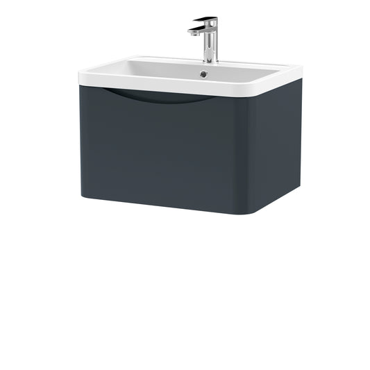 Nuie Lunar 600mm Soft Black Wall Hung 1 Drawer Vanity Unit with Basin