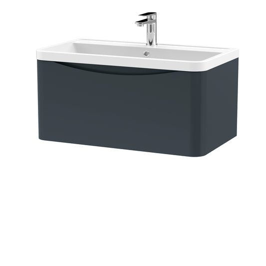 Nuie Lunar 800mm Soft Black Wall Hung 1 Drawer Unit & Polymarble Basin