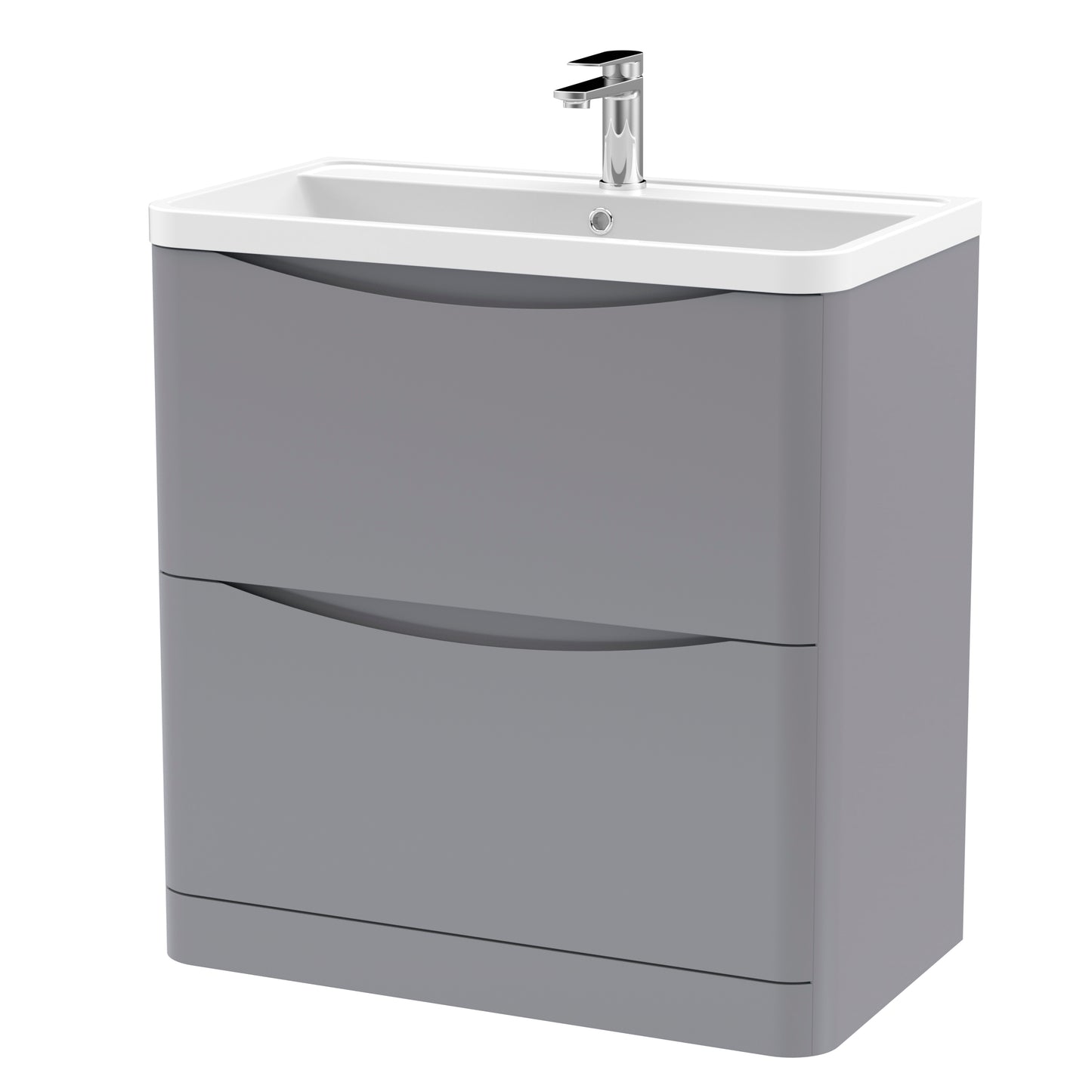 Nuie Lunar 800mm Satin Grey Floor Standing 2 Drawer Vanity Unit With Polymarble Basin