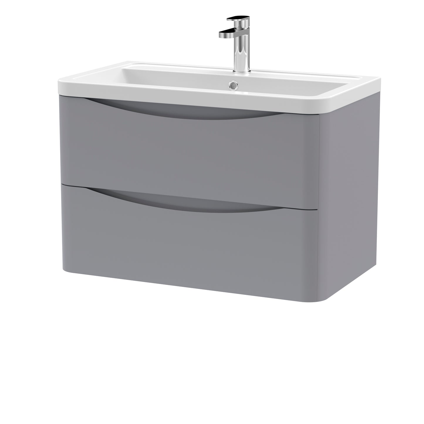 Nuie Lunar 800mm Satin Grey Wall Hung 2 Drawer Vanity Unit with Ceramic Basin