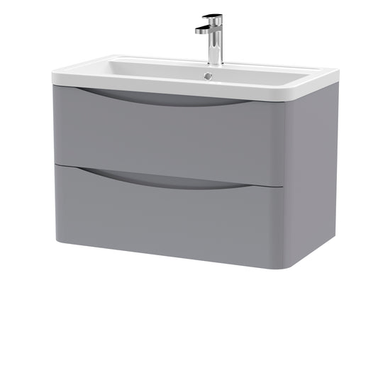 Nuie Lunar 800mm Satin Grey Wall Hung 2 Drawer Vanity Unit with Ceramic Basin