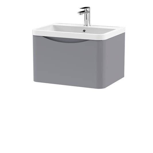 Nuie Lunar 600mm Satin Grey Wall Hung Vanity Unit with Polymarble Basin