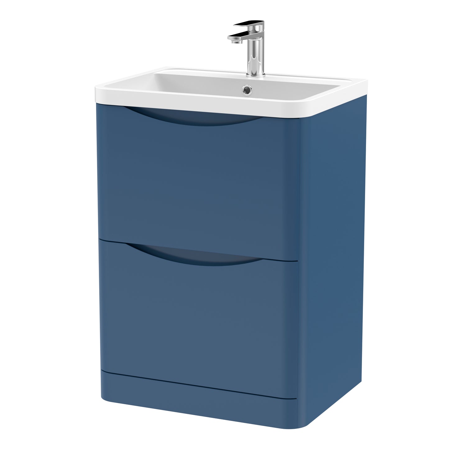 Nuie Lunar 600mm Floor Standing 2 Drawer Vanity Unit With Polymarble Basin