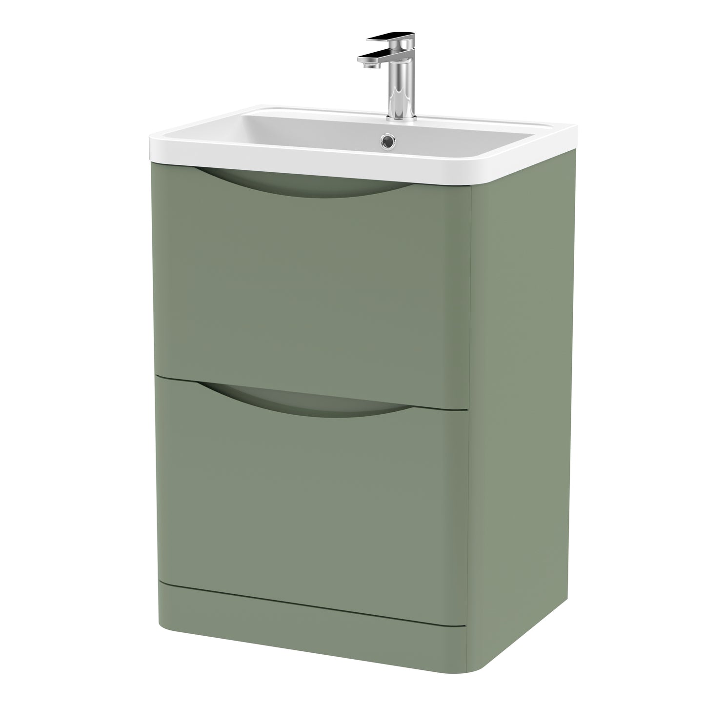 Nuie Lunar 600mm Satin Green Floor Standing 2 Drawer Vanity Unit with Basin