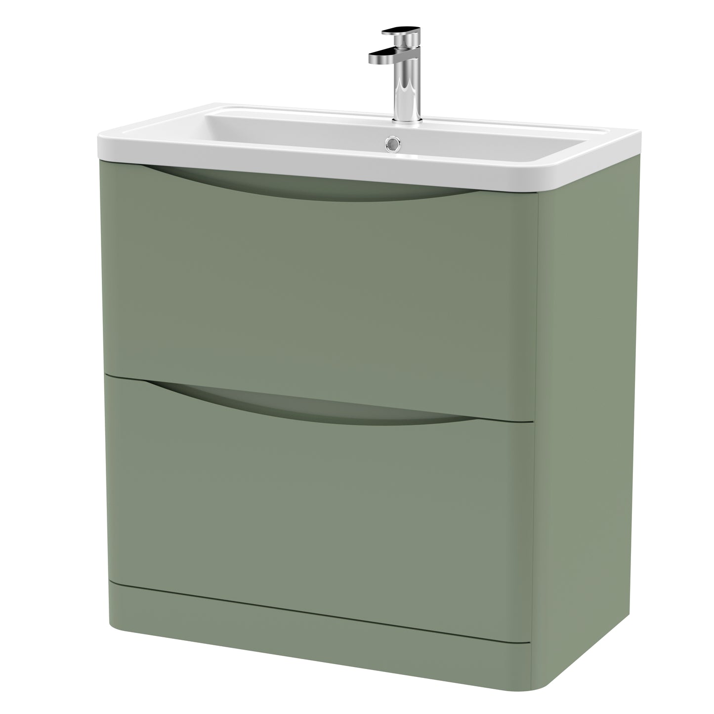 Nuie Lunar 800mm Satin Green Floor Standing 2 Drawer Vanity Unit with Basin