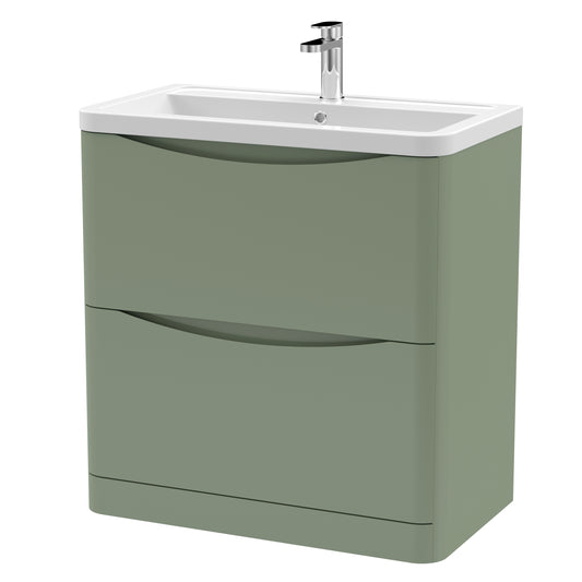 Nuie Lunar 800mm Satin Green Floor Standing 2 Drawer Vanity Unit with Basin
