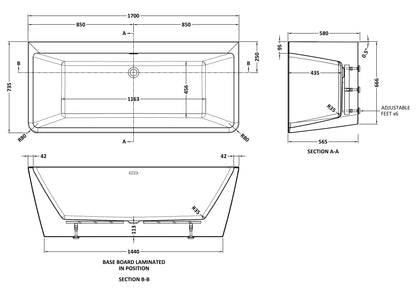 Endeavor Square Back to Wall Freestanding Bath by Nuie
