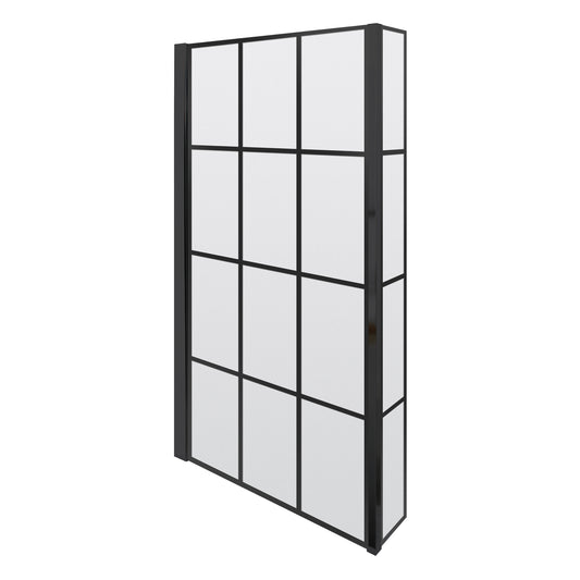 Synergy Square Black Framed Bath Screen With Fixed Return - Matt Black