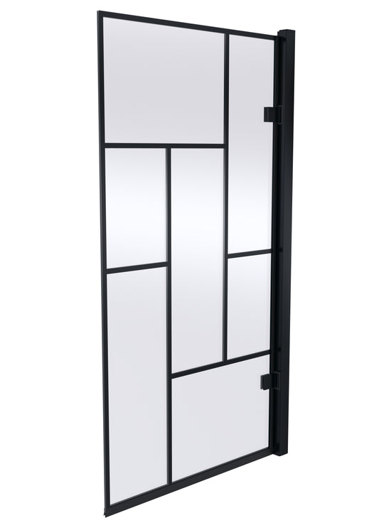 Synergy Vodas Square Block  Hinged Bath Screen - 8mm - Matt Black